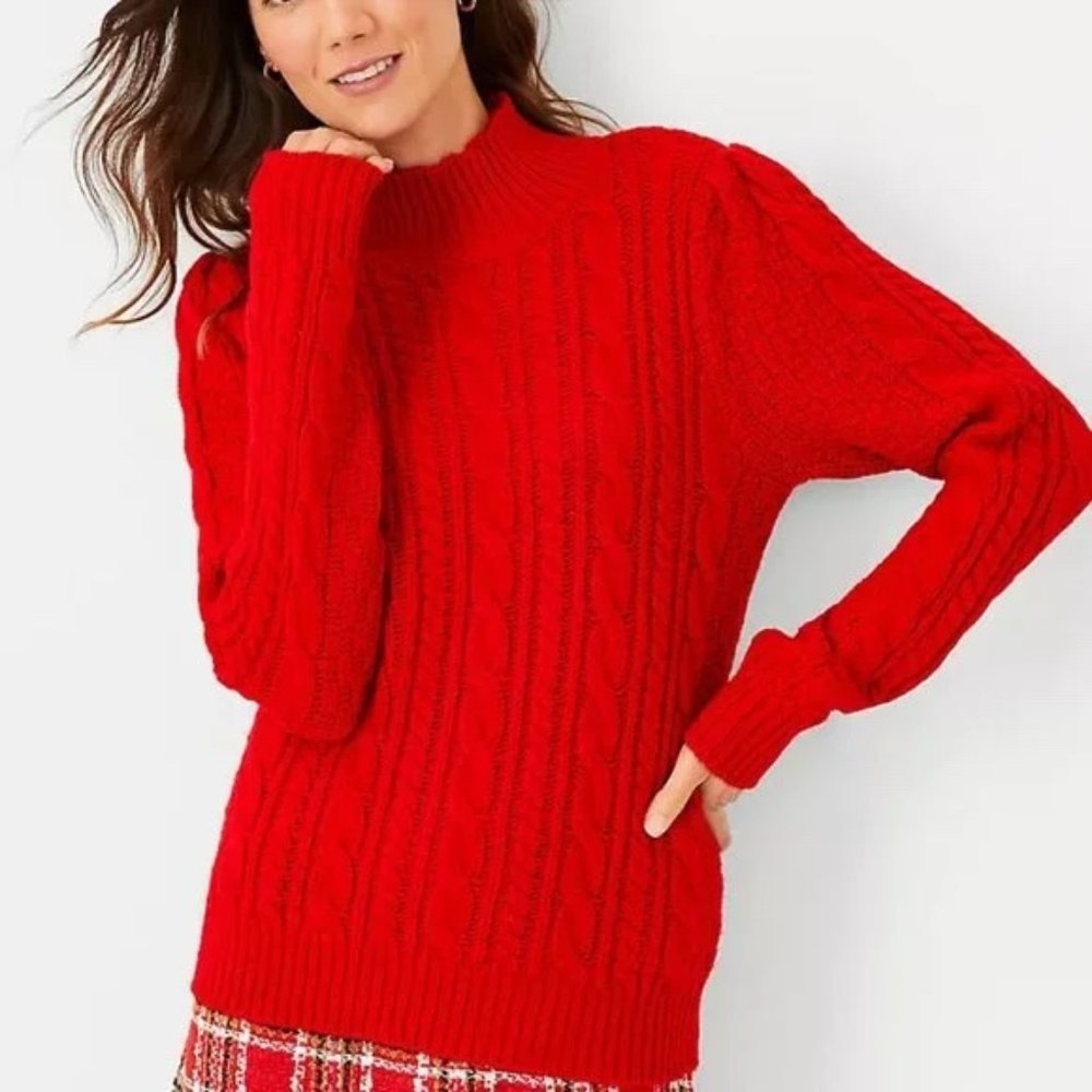 NWT Ann Taylor Cable Knit Puff Sleeve Sweater